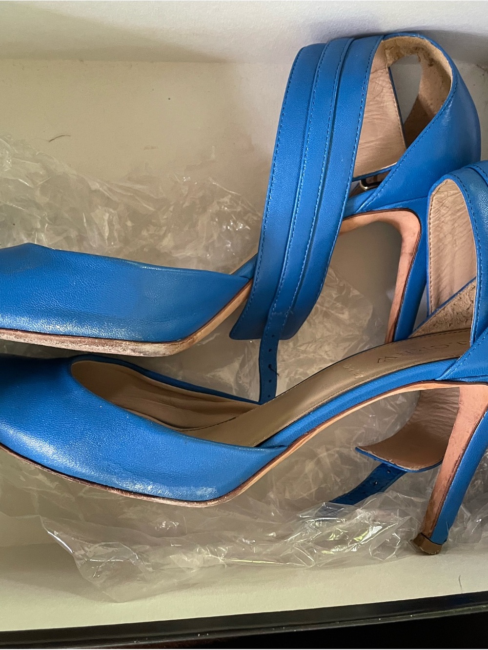 J. Crew Bright Blue Leather Pointed-Toe Ankle-Strap Heels